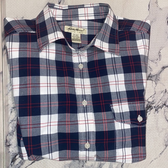 Womens Eddie Bauer Red/White/Blue Check L/S Button Down💙Like New!💯%cotton XL🔥 - Picture 1 of 10